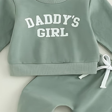 Baby Girl's 2-Piece Letter Print Sweater Set Long Sleeve Pullover And Jogger Pants With Drawstring Waist
