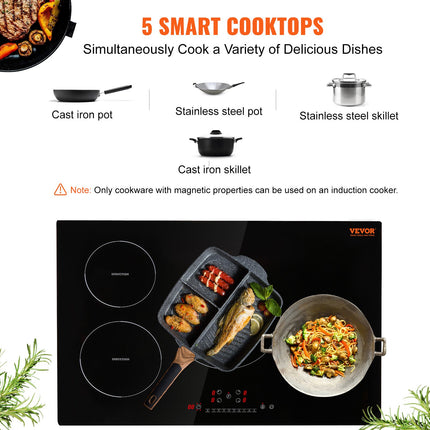 Electric Cooktop, 4 Burners, 30 Induction Stove Top, Built-in Magnetic Cooktop 7500W, 9 Heating Level Multifunctional Burner, LED Touch Screen With Child Lock  Over-Temperature Protection