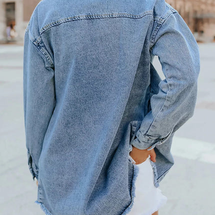 Denim Jacket for Women Long Sleeve Boyfriend Jean Jacket Loose Coat Sky Blue S Female