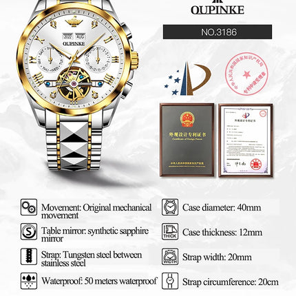 Automatic Watches for Men, Diamond Skeleton Self Winding Luxury Dress Mens Watches Sapphire Crystal Tungsten Steel Band Luminous Waterproof Reloj, Gifts for Men