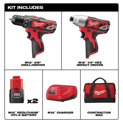 M12 12V Lithium-Ion Cordless Drill Driver/Impact Driver Combo Kit (2-Tool) with SHOCKWAVE Driver Bit Set (45-Piece)