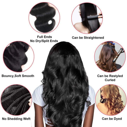 Body Wave Bundles Human Hair 8A Unprocessed Virgin Remy Brazilian Hair Weave 10 12 14 16 Inch 4 Bundles 400G Double Weft Natural Color for Black Women