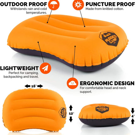 Camping Pillow - Backpacking Pillow - Camp Pillows - Multiple Colors - Compressible Inflatable Pillow, Beach Pillow, Ergonomic Neck Air Pillow & Lumbar Pillow - Use as a Beach Pillow or Hammock Pillow