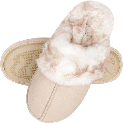 Women'S Comfy Faux Fur House Slipper Scuff Memory Foam Slip on Anti-Skid Sole