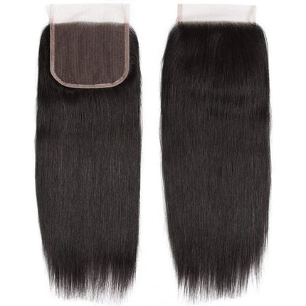 Straight Human Hair Bundles with Closure (20 22 24+18Inch) Brazilian Straight Hair 3 Bundles with Lace Closure 4X4 Free Part 100% Human Hair Bundles Natural Color