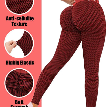 Christmas Leggings TIK Tok Leggings for Women Butt Lifting Sexy Textured Booty Tights High Waist Yoga Pants anti Cellulite Ruched Scrunch Workout Leggins Net Red Small