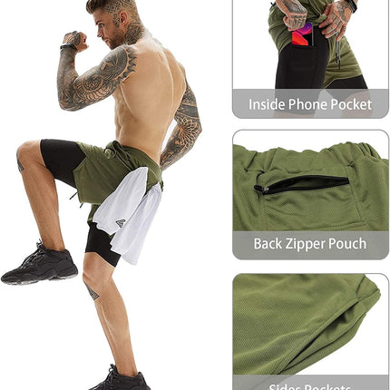 Mens Athletic Shorts 2-In-1 Gym Workout Running 7'' Shorts with Towel Loop