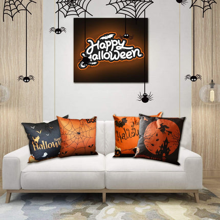 Halloween Decoration, Set of 4 Halloween Pillow Covers 18 X 18 Inch Spirder Web Jack-O-Lantern Cushion Covers for Halloween (Inserts Are Not Include)