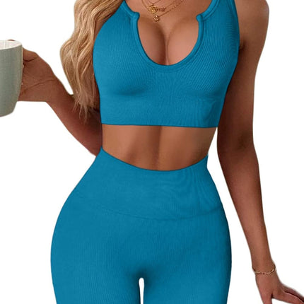 Women'S Yoga Workout Outfits 2 Piece High Waisted Leggings with Sports Bra Gym Clothes Sets Light Blue S