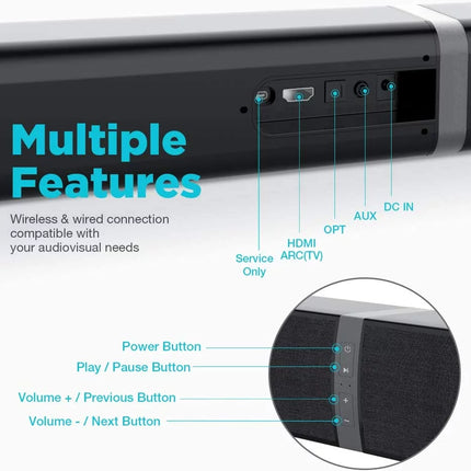 Sound Bars for TV, Bluetooth Soundbar for TV, 50W TV Sound Bar with 4 Drivers and Remote Control, Home Audio TV Speakers Sound Bar with Arc/Optical/Aux Connect