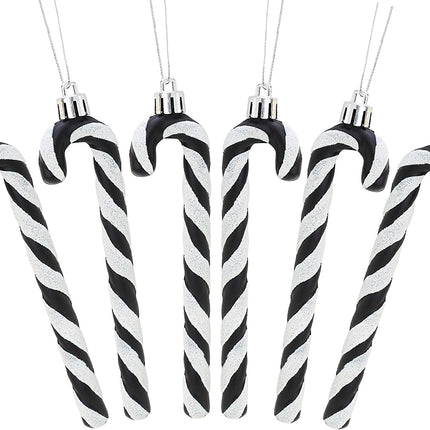 ® Pack of 6-13Cm Glitter Candy Cane Christmas Tree Decorations/Ornaments (Black & White)