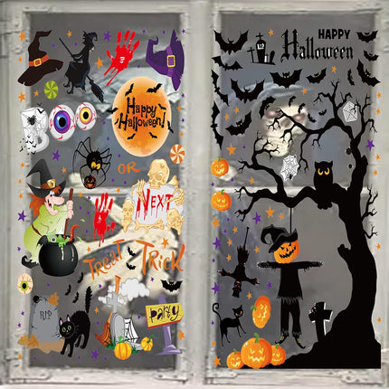 137Pcs Halloween Window Clings Halloween Window Decoration Pumpkins Bats Spiders Webs Witch Ghost Halloween Window Decals for Windows Glass Walls Window Stickers Party Supplies