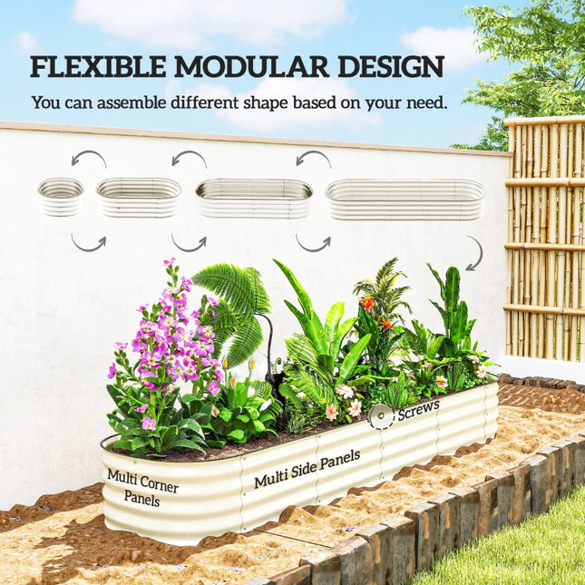 Galvanized Raised Garden Bed Kit, Metal Planter Box With Safety Edging, Cream