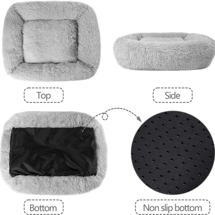 Cat Bed for Indoor Cats,Dog Beds for Small Dogs,  Small Dog Bed, Soft Long Plush Cushion Washable Pet Bed ,Self-Warming Square Cat Bed Anti-Slip Bottom Cushion (22 X 18 X 8 Inch, Gray)