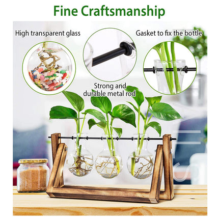 1Pc Desktop Glass Planter Bulb Plant Terrarium With Wooden Stand Air Planter Glass Vase Metal Swivel Plant Vase For Hydroponics