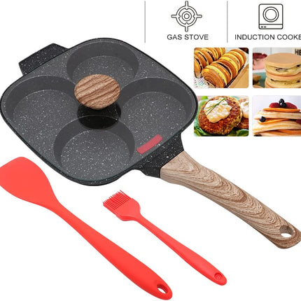 Fried Egg Pan, Egg Frying Pan with Lid Nonstick 4 Cups Pancake Pan Aluminium Alloy Cooker for Breakfast, Induction Compatible