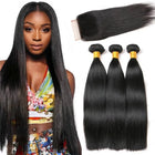 Straight Human Hair Bundles with Closure (20 22 24+18Inch) Brazilian Straight Hair 3 Bundles with Lace Closure 4X4 Free Part 100% Human Hair Bundles Natural Color