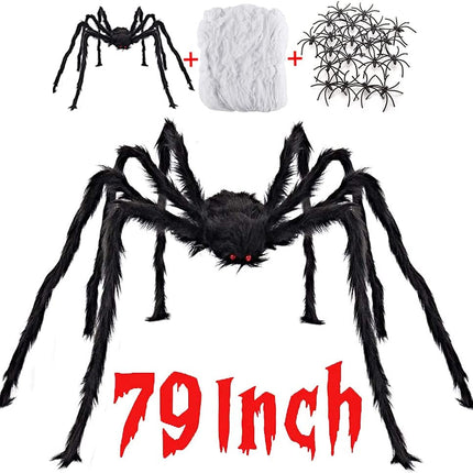 Halloween Decorations Outdoor with 6.6 Ft Giant Spider Scary Hairy Spider, 400Sqft Fake Spider Web, 20 Black Plastic Spiders Props for outside Indoor House Yard Halloween Decor Party Favor, 3 Pack