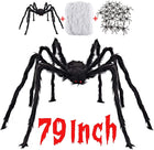 Halloween Decorations Outdoor with 6.6 Ft Giant Spider Scary Hairy Spider, 400Sqft Fake Spider Web, 20 Black Plastic Spiders Props for outside Indoor House Yard Halloween Decor Party Favor, 3 Pack