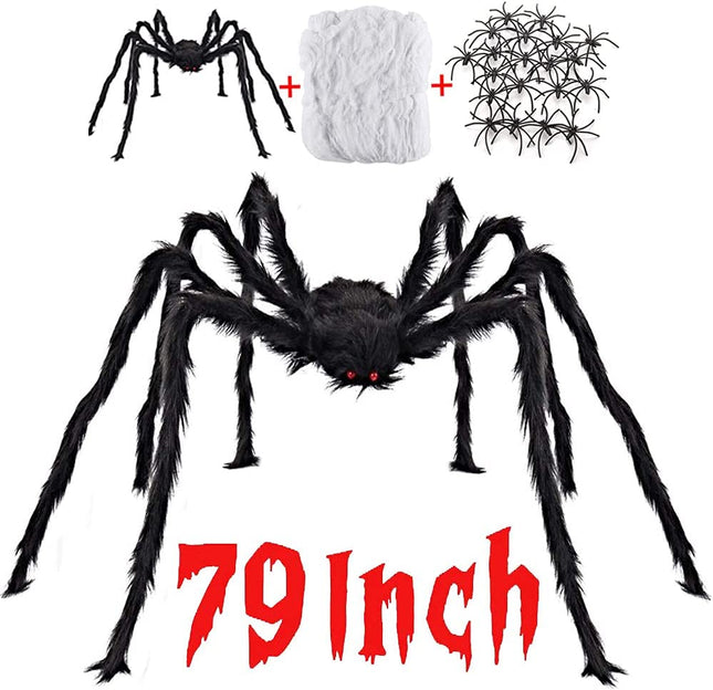 Halloween Decorations Outdoor with 6.6 Ft Giant Spider Scary Hairy Spider, 400Sqft Fake Spider Web, 20 Black Plastic Spiders Props for outside Indoor House Yard Halloween Decor Party Favor, 3 Pack