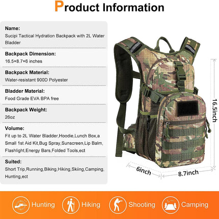 Hydration Pack with 2L Hydration Bladder,Lightweight,Insulation,Water Backpack for Hiking, Running, Climbing, Hunting, Biking