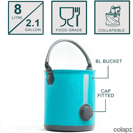 2-In-1 Collapsible Camping Water Container with Spigot - 2 Gallon Portable Bucket & Camping Water Jug with Spout - Sports Water Jug - RV Bucket - Water Jug Dispenser - Camping Essentials