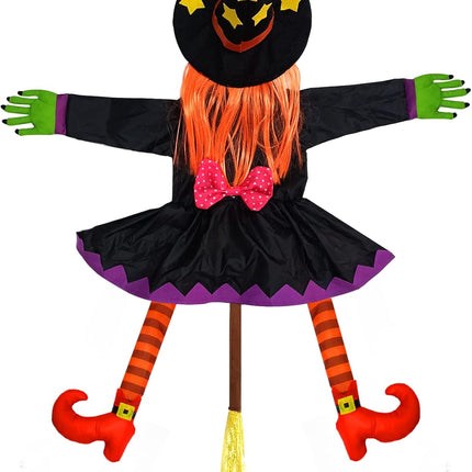 Crashing Witch into Tree Halloween Decoration(44 Inch Tall) Witch Props Hanging Halloween Witch Yard Outdoor Halloween Tree Skirt Door Porch Party Supplies