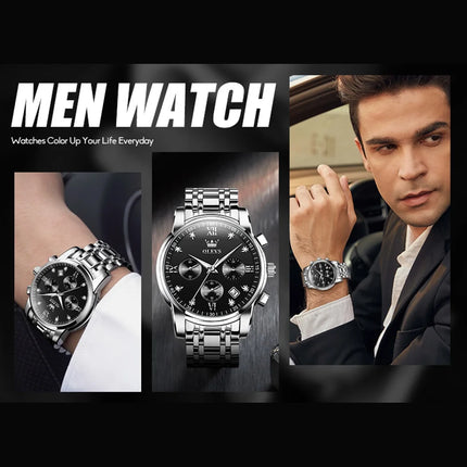 Silver Watches for Men  Watch Men Black Face Luxury Watches for Men Stainless Steel Men Watch Dress Waterproof Watch for Men