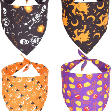 4PCS Halloween Dog Bandana Pet Halloween Bandana Pumpkin Ghost Witch Print Dog Puppy Halloween Bandana Pet Triangle Bibs Scarf Accessories for Dogs Cats Pets (Black&Orange&Purple)