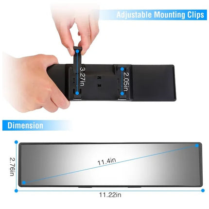 Car Rearview Mirror 11.4in Interior Clip-on Curve Convex Panoramic Anti-glare Rear View Mirrors