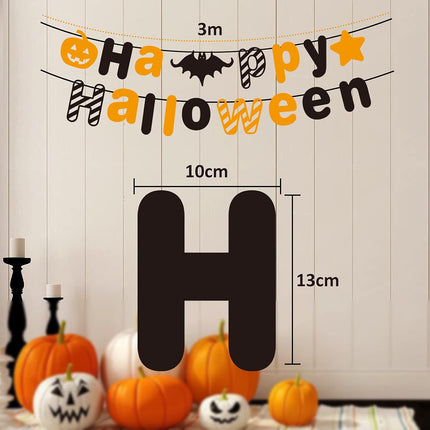 Orange Black Halloween Party Banner with Bat Pumpkin Sign Happy Halloween Letter Banner for Haunted Houses Doorways Home Outdoor Indoor Party Decorations