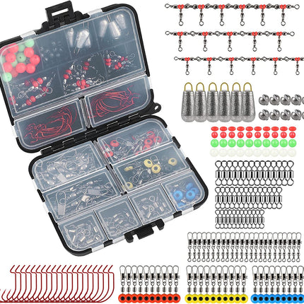 Fishing Tackle Set 180Pcs, Fishing Accessories Set with Tackle Box Including Barrel Swivels，Off Set Hooks，Swivel Slides，Cross-Line Barrel Swivels