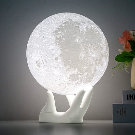 Moon Lamp, 5.9 Inch Moon Light 3D Printing Night Light 16 Colors Lunar Lamp with Remote/Touch Control and USB Rechargeable, Christmas Gift for Girls Kids Women Lover (White Hand Stand)