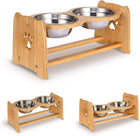 Elevated Dog Bowls for Cats and Dogs, Adjustable Bamboo Raised Dog Bowls for Medium Dog, Food and Water Set Stand Feeder with 2 Stainless Steel Bowls and anti Slip Feet (Height 4.7