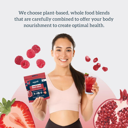 Red Juice - Natural Superfood Energy Boost - High in Antioxidants - Sweet-Berry Taste - Caffeine-Free - Contains Adaptogens and Organic Mushrooms, 30 Servings