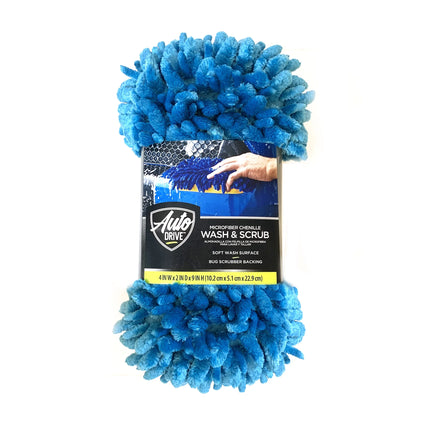 Car Wash Microfiber Sponge, Chenille Pile & Scrubber Back, Blue, 1 Piece