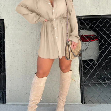 Women's Long Sleeve Jumpsuit With Button Fashion Shirt Dress