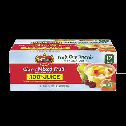 (12 Cups)  Cherry Mixed Fruit Cup Snacks in 100% Juice, 4 Oz