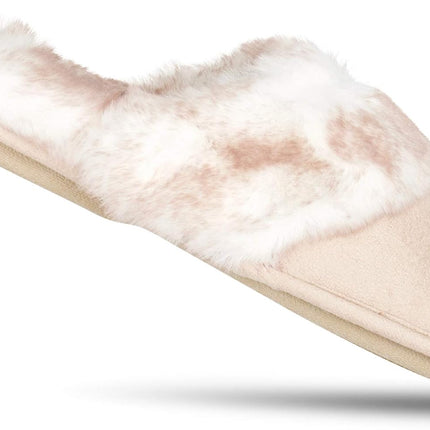 Women'S Comfy Faux Fur House Slipper Scuff Memory Foam Slip on Anti-Skid Sole