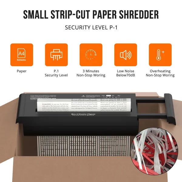 Small Paper Shredder For Home, 6 Sheet Strip Cut Paper Shredder Without Basket,Portable Shredder Extendable Arm Design With Overheat Protection For Home Office