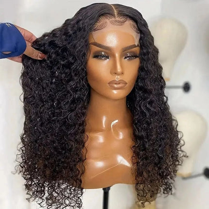 Kinky Curly Lace Front Wigs Human Hair Wigs for Black Women 180% Density 4X4 HD Transparent Lace Closure Curly Human Hair Wigs for Black Women with Baby Hair Natural Color 20 Inch