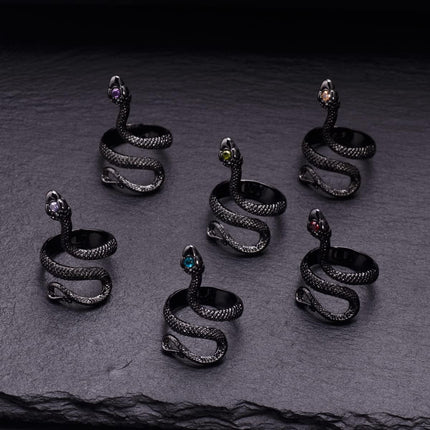 Adjustable Snake Rings for Women Setting with Birthstones Reptile Serpent Ring Gothic Jewelry for Snake Lover