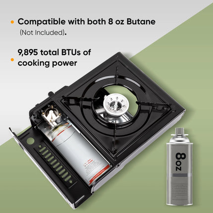 Camping Gas Stove, Butane, Portable Stove for Outdoor Cooking, 9,800 BTU, 3KW Power