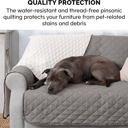 Water-Resistant & Reversible Large Sofa/Couch Cover Protector for Dogs, Cats, & Children - Two-Tone Pinsonic Quilted Living Room Furniture Cover - Gray/Mist, Large Sofa