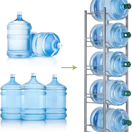 5-Tier Water Jug Rack, 5 Gallon Detachable Water Bottle Holder for Kitchen, Office, Home, Silver