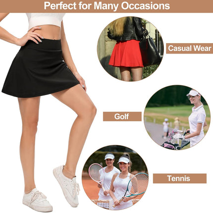 Womens Tennis Athletic Skirt Pleated Skirt with Pockets Black