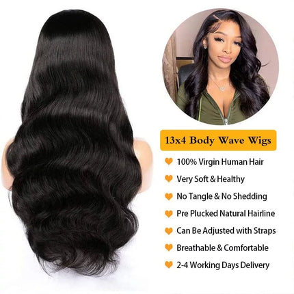 Human Hair Wigs Body Wave Lace Front Wig 13×4 Lace Hair Wig Front Lace Wigs Brazil Human Hair Lace Frontal Wig 180% Density Natural Wig for Black Woman 18 Inch