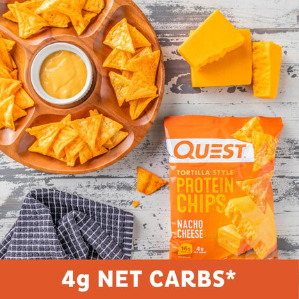 Quest Tortilla Style Protein Chips with 18G of Protein, Nacho Cheese Flavor, 1.1 Oz Bags, 8 Count