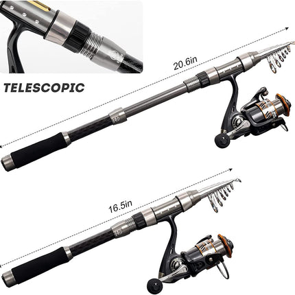 Telescopic Fishing Rod and Reel Combo, Carbon Fiber Fishing Pole Kit for Kids Adults Portable Fishing Poles and Reels for Saltwater Freshwater with Fishing Accessories