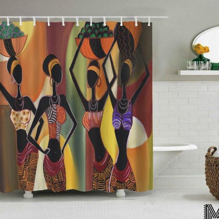 Art Design Graffiti Art Hip Hop African Girl with Black Hair Big Earring with Modern Building Shower Curtain for Bathroom Decor